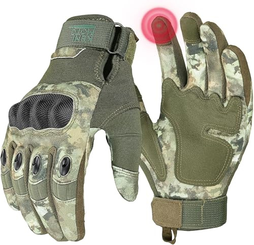 KEMIMOTO Taktische Handschuhe, Arbeitshandschuhe, Militär Einsatzhandschuhe mit Kohlefaser Knöchelprotektor, Atmungsaktiv, Vollfinger, für Arbeit, Wandern, Jagd und Security