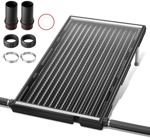 LZQ Poolheizung Solar Sonnenkollektor Solarheizung Pool Heizung Anschluss Ø 50mm für Warmwasser Schwimmbad Gartendusche, 111,5 x 66 x 6,5 cm Schwarz Rechteckig 1 Stück