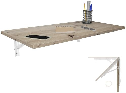 KDR Produktgestaltung Wandklapptisch Schreibtisch Tischplatte 80x40 cm in Eiche astig Klapptisch Esstisch Küchentisch für die Wand Bartisch Stehtisch Wandtisch Tisch klappbar zur Wandmontage