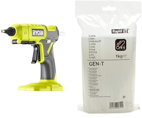 RYOBI - Pistolet à colle 2 températures 18V - 130°C / 200°C - chauffe en 2 à 3 min & Rapid GEN-T 12mm Glue Sticks for Glue Guns, High-Resin Hot Glue Gun Sticks