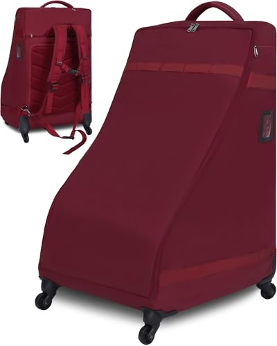 Autositztasche Rucksack mit Rollen für Flugreisen, wasserabweisend, kariert, für Säuglinge, umwandelbare Sitzerhöhung, Autositzbezug für Flugzeugreisen, rot, gepolstert, Kindersicherheit,