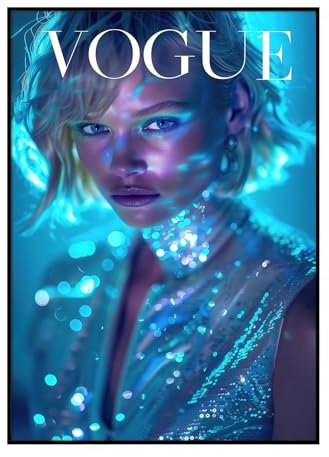 Dekomundo Vogue Neon Cover Poster, 40x50 cm zum Einrahmen moderne Wanddekoration für Wohnzimmer, Schlafzimmer und Büro