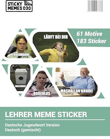 StickyLehrer Memes Sticker Lehrermemes für Noten | Lehrer Sticker/Lehrergeschenk/Lehrergeschenk Abschied | 183Stk. / 61 Motive (Deutsche Jugendwort Version)