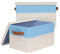 BinWhiz Pack of 2 Large Storage Boxes with Lids, Foldable Storage Boxes for Shelves, Fabric Storage Boxes With Leather Handle, Decorative Storage Box for Clothes, Books, 38x28x24 cm (Blue & Beige)