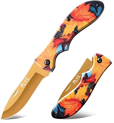 Plys Goldenes Klappmesser Taschenmesser Outdoor Wandern Überlebensmesser Tragbares Faltmesser Gelbes Ahornblatt Muster