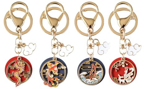 Spldsun Paquet de 4 Porte-clés bête fée Chinoise, Porte-clés Dragon Chinois, Porte-clés cerf Féerique Exquis, Symbolise la Chance et l'énergie Positive