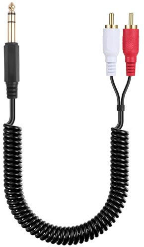 JSADZKJ 6.35mm to 2 RCA Stereo Audio Cable 1/4 TRS Male to Dual RCA Male Splitter Cable Gold-plated Coiled 1/4'' to 2 RCA Audio Cable for Amplifiers Mixers Speakers 14 in/35cm