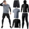 Herren Sport Laufset (5er Pack) Athletisches Shirt+Short/Kompression Shirt+Hose mit Mantel Trainingsanzug Gym Anzüge Grau 04 3XL