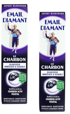 x2 Email Diamant Le Charbon Whitening Daily Toothpaste Original Cosmetic Activated Charcoal - 75ml Large Size - 2 Tubes