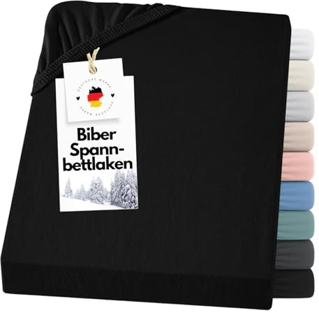 Carpe Sonno Warmes Biber Spannbettlaken 180x200cm Schwarz [Made in Germany] 15 bis 25cm Steghöhe - mit Gummizug | Flanell Bettlaken | Winter Spannbetttücher flauschig | Biber Bettlaken Dicker Stoff