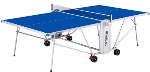 DEVESSPORT Tischtennisplatte Outdoor Tischtennis für den Innen- und Außenbereich, 4 Räder, Tischtennisplatte, Blaugrau, 274 x 152 x 76 cm