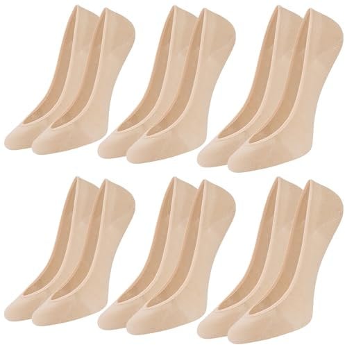 Niofind Invisible Socks for Women, 6 Pairs Ultra Low Cut Liner No Show Socks, Ladies Non Slip Cotton Breathable Boat Socks for Loafers Sneakers Flats Shoes, 6 Beige 3-5