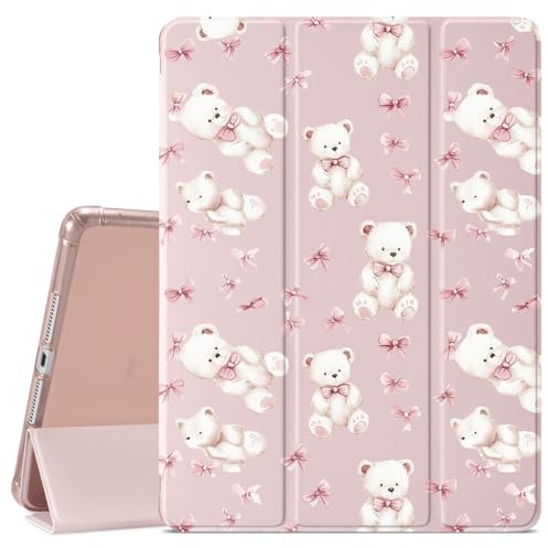 JOYLAND Niedliche Kawaii-Cartoon-Bär-Schleifenhülle für iPad Air 11 Zoll M3 (2025) / M2 (2024), iPad Air 5. (2022) / 4. (2020) Gen 10,9 Zoll, Stifthalter & transparente Rückseite und dreifach