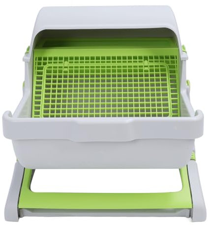 Bandeja de arena grande para gatos, caja de arena grande para gatos autolimpiable, estilo de cubo inclinable de fácil montaje, bandeja de arena verde semiautomática, puerta oscilante y entrada