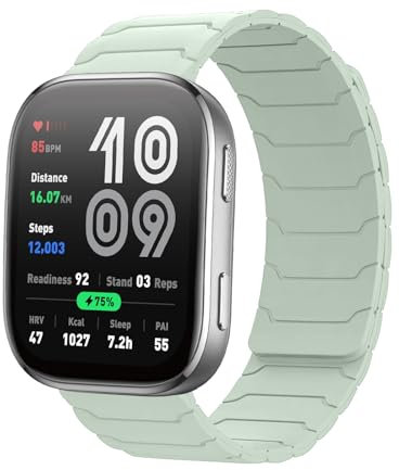 Hinnwer 22mm Armband Kompatibel mit Amazfit T-Rex 3 Pro 48mm/Amazfit Balance 2/Bip 6/Balance/Bip 5/Bip 5 Unity/Cheetah Pro/Cheetah, Starke Magnetische Loop Silikon Ersatzarmband Hellgrün