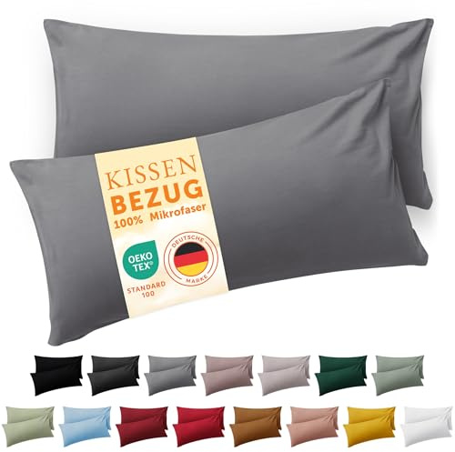 Blumtal Kissenbezug 30 x 50cm, 2 Stück - Oeko-TEX zert. Kissenbezüge 100% Mikrofaser in extra weich & waschmaschinenfest - Bezug Kissen Grau
