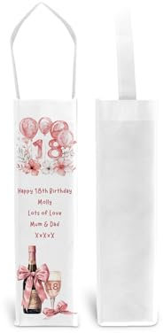 Personalised 18th Birthday Gift Bag For Bottle of Champagne Wine Spirits with Pink Balloons Design