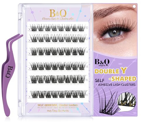 B&Q Lash Cluster Lashes Extension Set Selbstklebende Wimpern Extensions Künstliche Wimpern SA02 Selbstklebend & kleberfrei - Perfekt für Büro, Dates und Partys - Natürlicher Volumen-Look in Sekunden