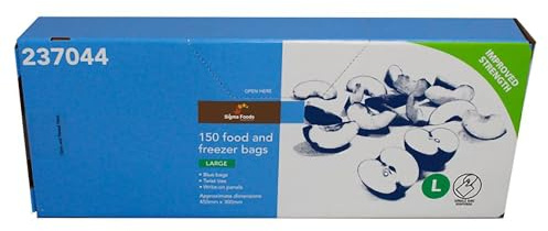Sixsigma Foods - 150 sacchetti per alimenti e congelatori, resistenti, resistenti alle perdite, ideali per congelare, conservare e organizzare gli alimenti, richiudibili