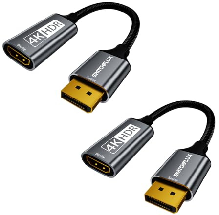 SWITCHFLUX 4K@60Hz Active DisplayPort to HDMI UniDirectional Adapter-2Pack | DP 1.2 Male to HDMI 2.0 Female Converter, 2K@120Hz Braided Cord Compatible with AMD,NVIDIA,Desktops,and Gaming Monitors
