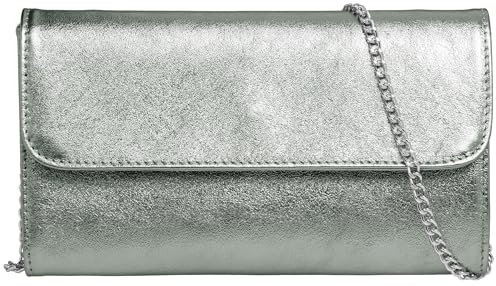 Caspar Echt Leder Clutch Abendtasche Damen Handtasche aus Wildleder im Metallic Stil - PREMIUM LINE - Modell No.779 - Made in Italy, Farbe:dunkelsilber metallic, Größe:One Size