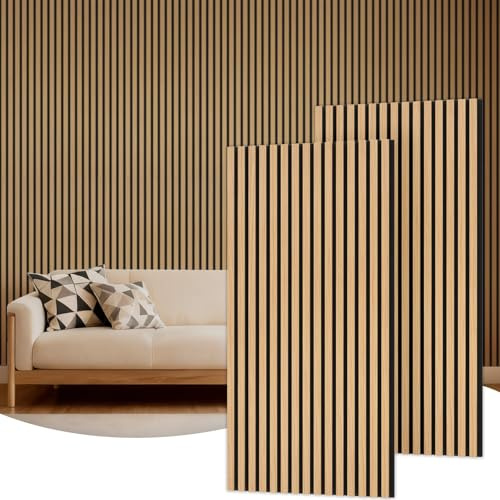 TONOR Holz-Wandpaneele für Innenwand-Deko – 2er-Pack, 120 × 60 cm | Akustikpaneele Holz-Lamellen – 1,44 m², Schalldämmende Wandpaneele für Lärmschutz & Deko, Wohnzimmer, Büro, Teak