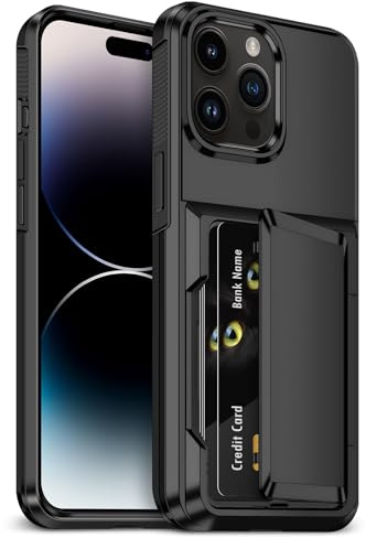 Vunake für iPhone 14 Pro Hülle mit kartenfach Wallet Max 5 Karten für Hülle iPhone 14 Pro Heavy Duty Hard PC TPU Silikon Schutzhülle Stoßfest Schutzhülle für Handyhülle iPhone 14 Pro Schwarz