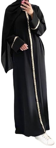 Gebetskleidung für Frauen, Abaya Damen mit Bestickten Ärmeln und Reißverschluss, Stickerei, Langärmlig Muslimische Kleider Damen, Kaftan Gebetskleid Bodenlang, Hijab Kleid für Frauen(Ohne Hijab)