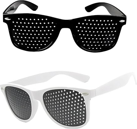 2 Stück Rasterbrille für Augentraining, Lochbrille Pinhole Glasses Set Schwarz Weiß, Gitterbrille zur Entspannung der Augenmuskeln, Raster Brille Unterstützung bei Bildschirmarbeit und Sehübungen