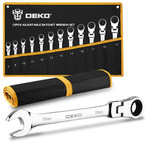 DEKOPRO Llaves Combinadas 8-19mm 12u Acero Cromo Vanadio Cabezal Giratorio 180° Bricolaje