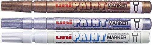 Uni-Ball PX-21 Oil Based Permanent Paint Markers FINE Gold & Silver & White Triple