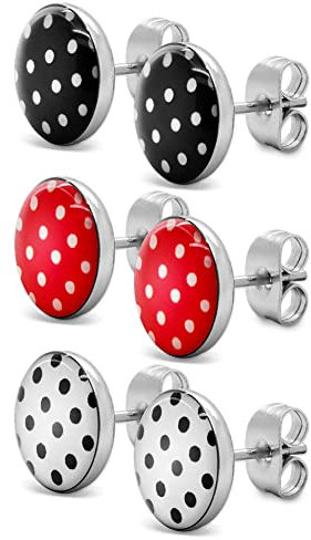 Soul-Cats 3 paire SET clou d'oreille avec points, Polka Dots 50s Pinup, couleur: rouge avec points, couleur: Set 3 couleurs