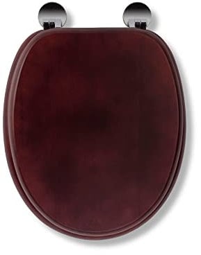 Croydex Davos Flexi-Fix Wooden Toilet Seat - Adjustable Hinges with Top & Bottom Fixings Included and Rust Free Chrome Plated Hinge Covers, Antibacterial Treated Surface (Mahogany)