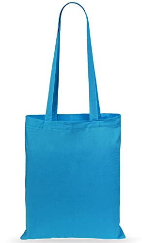 eBuyGB Shoulder Bag Natural Eco Friendly Tote Cotton Shopper - Ideal for Printing, Light Blue, Pack of 10