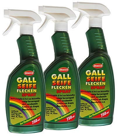 HDmirrorR 3 x Gallseife Fleckenspray 750ml, Vorwasch-Fleckenentferner, Waschverstärker