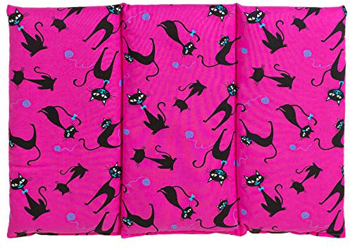 Coussin aux graines de lin - Taille 40x30-3 compartiments - chat noir - fuchsia - Coussin thermique - Coussin aux graines - Compresse froide -