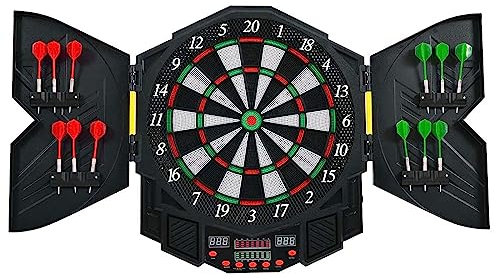 COSTWAY Dartautomat mit 27 Spiele mit 216 Variationen, Dartscheibe elektronisch, Dartboard LED Displays und Staubschutz, Turnierscheibe inkl. 12 Dartpfeile und Ersatzsspitzen