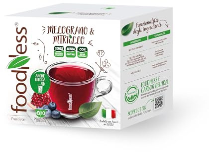foodNess - 1 Box da 10 Capsule di Melograno & Mirtillo, Capsule Compatibili con Sistema Dolce Gusto, Solubile per Bevanda al Tè Nero Senza Glutine, Uova e Derivati Naturali e Zuccheri