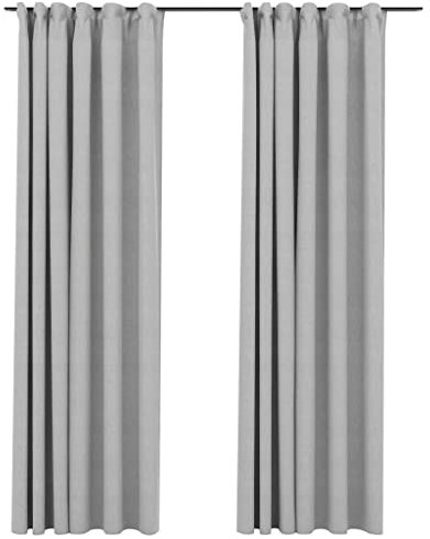 vidaXL 2X Vorhang Verdunkelung mit Haken Verdunkelungsvorhang Kräuselband Thermo Gardine Blickdicht Vorhänge Leinenoptik Grau 140x245cm
