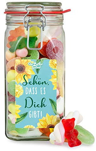 Der Zuckerbäcker Schön, dass es Dich gibt - großes Süßigkeiten-Glas als schöne Geschenk-Idee für die Lieblingsmenschen