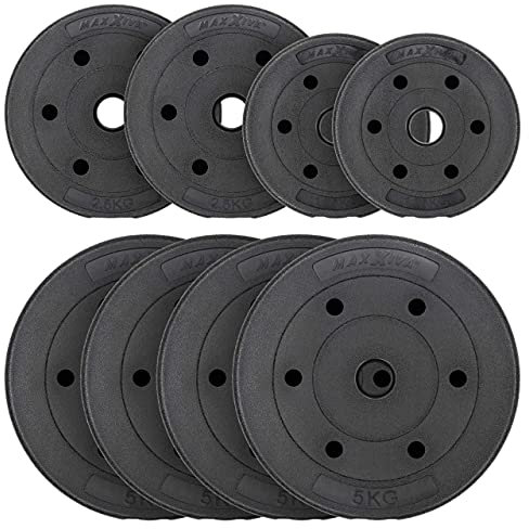 MAXXIVA Hantelscheiben-Set Zement 27,5 kg 8 Gewichtsscheiben Ersatzgewichte Fitness-Zubehör für Kraftsport Kraftübungen Bodybuilding Gewichtheben