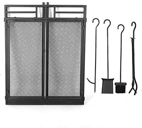 Pantalla Salvachispas Pantalla de chimenea de chimenea de acero de hierro forjado negro Pantalla impermeable para suministros para el hogar Suministros Lugar de fuego Paneles Protector de Chimenea