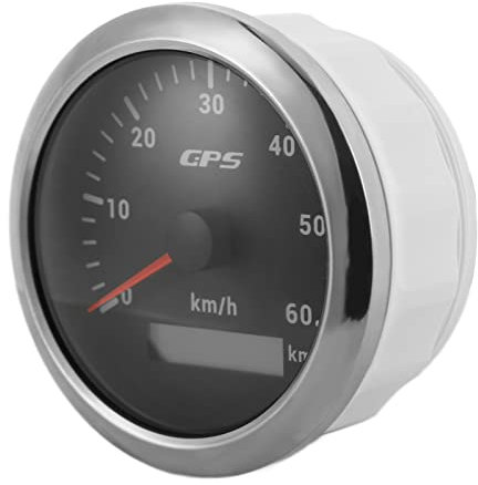 85mm GPS Tacho 0-60 km/h LCD Display Odometer mit verstellbarer Beleuchtung für Auto Boote 9-32V DC (Schwarz)