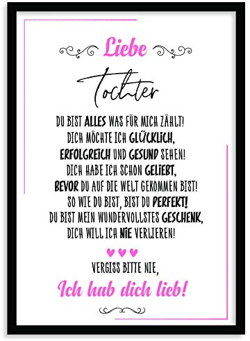 Urhome Kunstdruck Tochter ohne Bilderrahmen in DIN A5 - Ich hab dich lieb Wandbild Poster Wanddeko mit Spruch für Wohnung Familie Freunde Geschenk Geburtstag