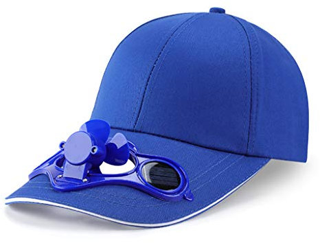 Baseballkappe für Erwachsene und Kinder, solarbetrieben, kühlender Ventilator, für Outdoor-Sport, Camping, Wandern, Snapback, Sonnenblende, blau, Large