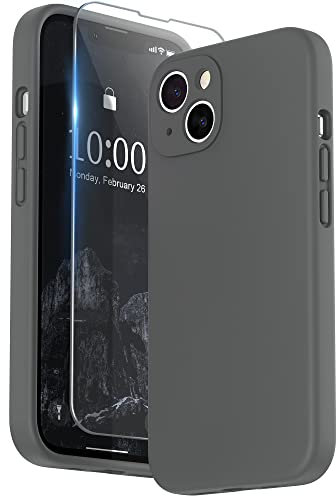SURPHY Compatible with iPhone 13 Case with Screen Protector, Liquid Silicone Protection for Each Lens Shockproof Thickened Rubber Cover for iPhone 13 6.1 inch 2021, Space Gray