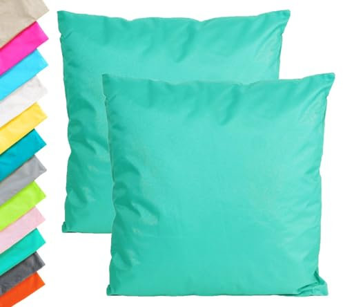 JACK 2er Set Outdoor Kissenhülle Kissenbezug 45x45cm Wasserfest Sitzkissen Lounge Kissen Garten Stuhl Lotus Effekt, Farbe:Aqua