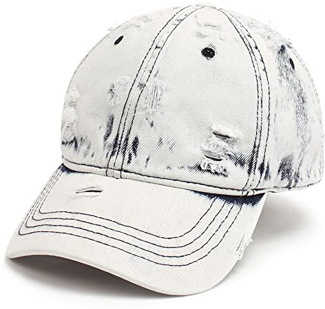 Distressed Baseball Cap Vintage Washed Denim Dad Hat Adjustable Polo Trucker Unisex Style Headwear, weiß, One size