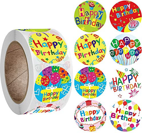 Happy Birthday Aufkleber, 500 Stück, selbstklebende Aufkleber, Paket, Scrapbooking, Aufkleber für Geschenke, Basteln, Umschlag, Versiegelung, Süßigkeiten, Kekse, Geburtstagsparty-Zubehör (Typ 1)