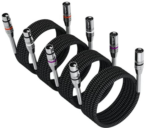 FIBBR XLR Cable 2m-4 Pack, Microphone Cable Nylon Braided XLR Male to Female Heavy Duty Balanced Microphone Cord Compatible with Preamps/Speaker Systems and More